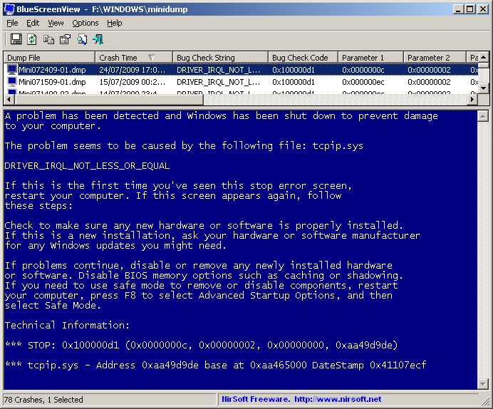 Blue screen of death (STOP error) information in dump files.