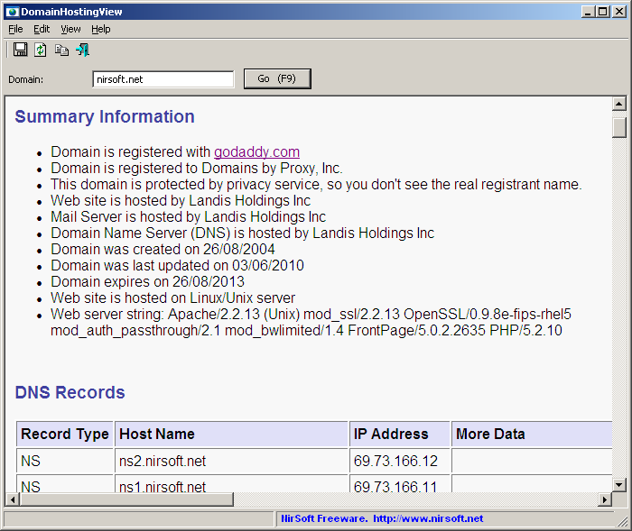 Domain name search tool (Whois) for Windows