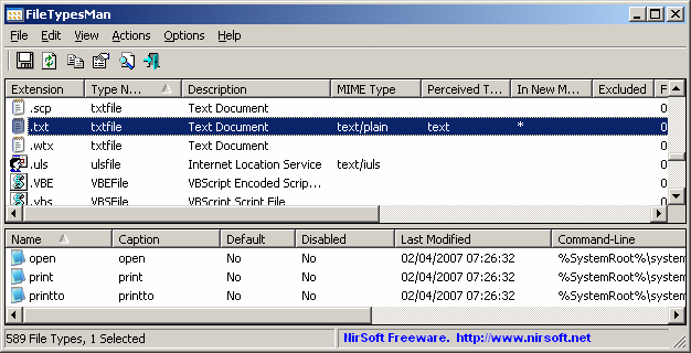 FileTypesMan freeware screenshot