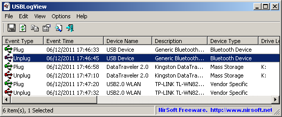 USBLogView - Records details of USB device that is plugged or into your system